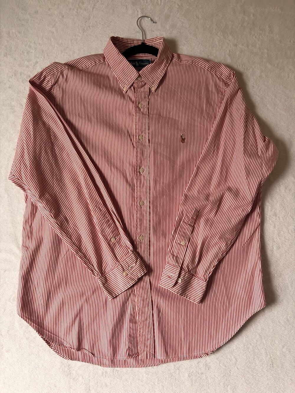 Polo Ralph Lauren Shirt Mens 17 33/34 Red White Stripe
